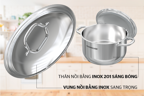 BỘ NỒI CHẢO INOX 5 ĐÁY SUNHOUSE SHG995 2