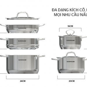 BỘ NỒI CHẢO INOX 5 ĐÁY SUNHOUSE SHG995 6