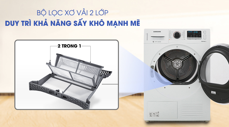 Trang bị bộ lọc 2 trong 1 hiện đại - Máy sấy Samsung 9 kg DV90M5200QW/SV