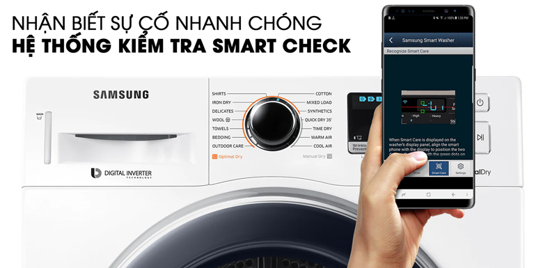 Hệ thống Smart Check - Máy sấy Samsung 9 kg DV90M5200QW/SV