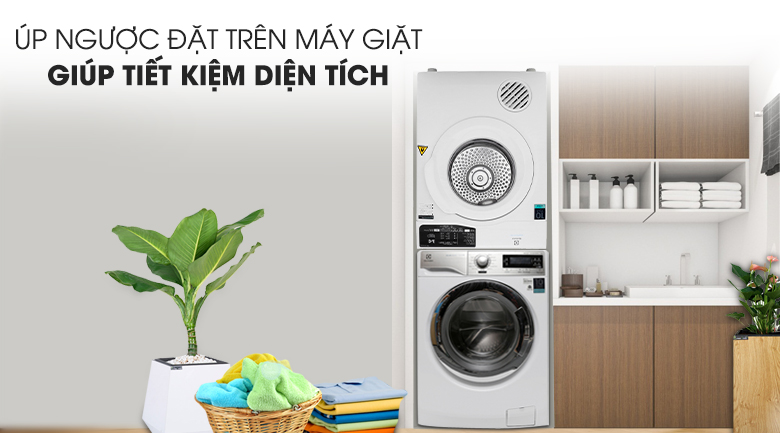 Đặt chồng ngược lên máy giặt - Máy sấy Electrolux 7 Kg EDV705HQWA