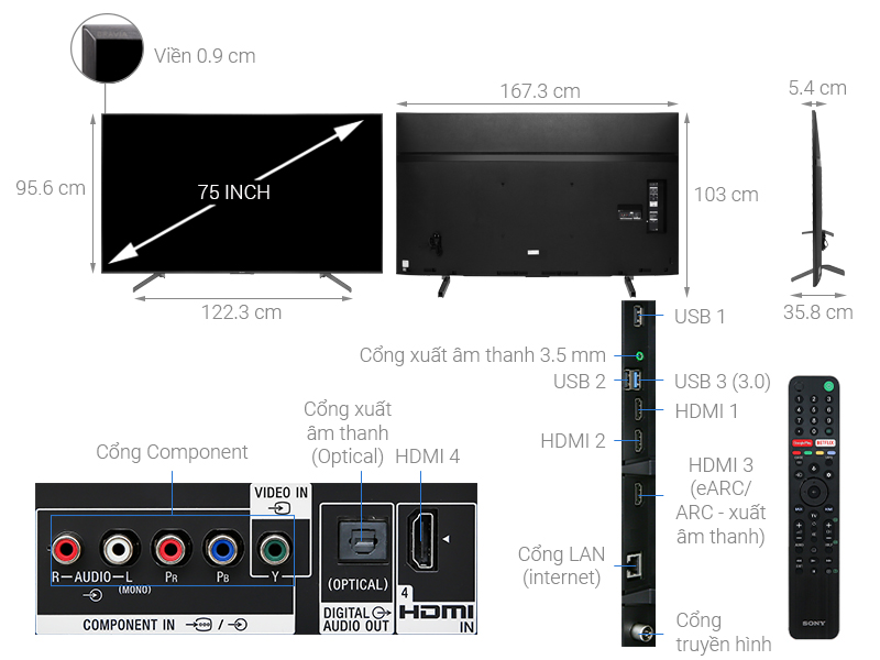 Thông số kỹ thuật Android Tivi Sony 4K 75 inch KD-75X8500G