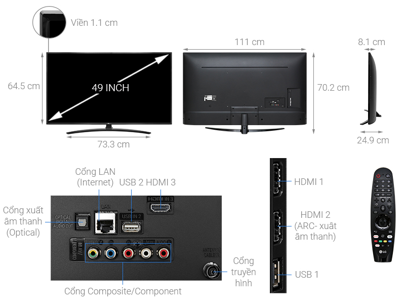 Thông số kỹ thuật Smart Tivi LG 4K 49 inch 49UM7400PTA