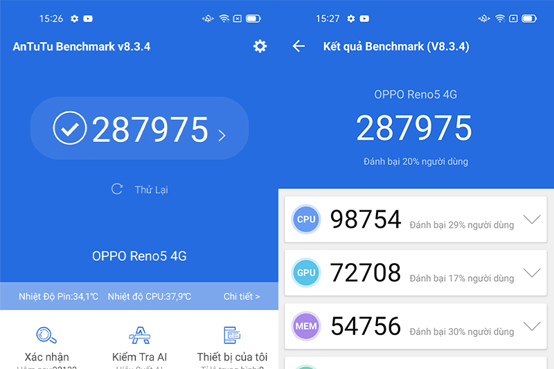 Antutu 287.975 điểm | OPPO Reno5