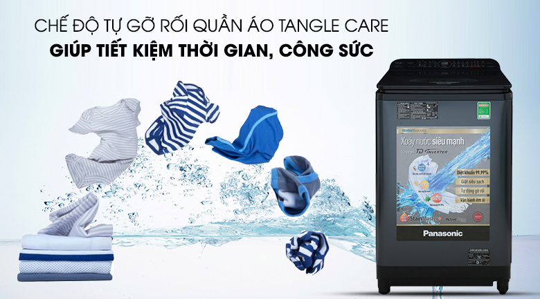 Giảm tình trạng xoắn rối quần áo bởi chức năng Tangle Care - Máy giặt Panasonic NA-FD12VR1BV