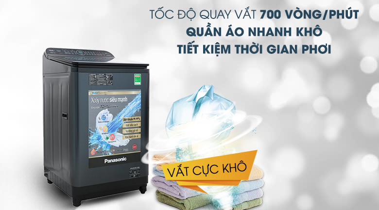 Máy giặt Panasonic Inverter 12.5 Kg NA-FD12VR1BV - Tiết kiệm thời gian phơi đồ với tính năng vắt cực khô