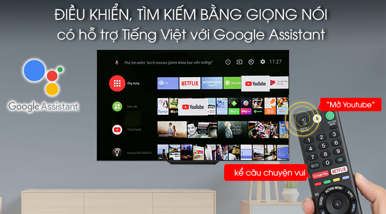 Tivi điều khiển, tìm kiếm bằng giọng nói tiếng Việt - Android Tivi OLED Sony 4K 65 inch KD-65A8F