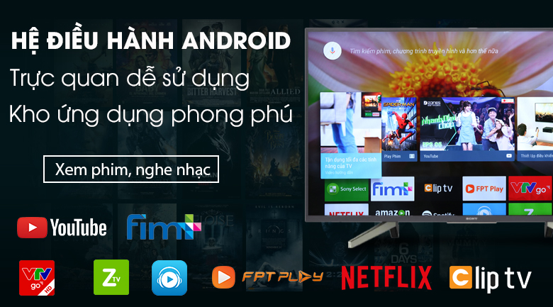 Hệ điều hành Android - Android Tivi Sony 49 inch KDL-49W800G Mẫu 2019