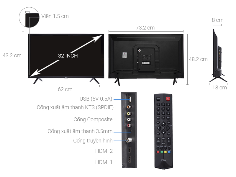 Thông số kỹ thuật Tivi TCL 32 inch L32D3000