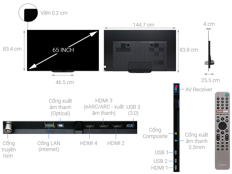 Thông số kỹ thuật Android Tivi OLED Sony 4K 65 inch KD-65A9G