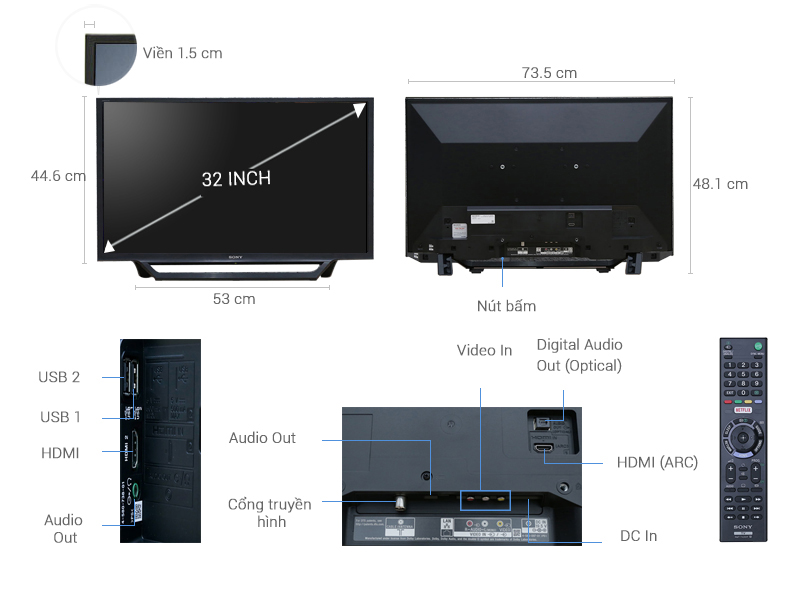 Thông số kỹ thuật Internet Tivi Sony 32 inch KDL-32W600D