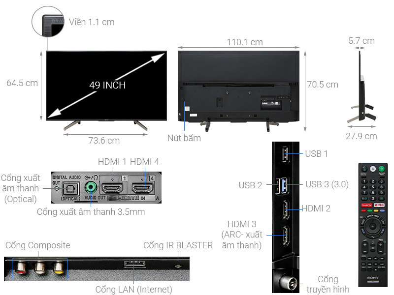 Thông số kỹ thuật Android Tivi Sony 49 inch KDL-49W800G