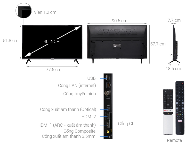 Thông số kỹ thuật Android Tivi TCL 40 inch 40S6500