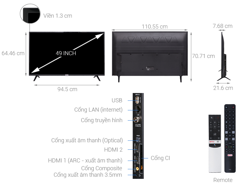 Thông số kỹ thuật Android Tivi TCL 49 inch L49S6500