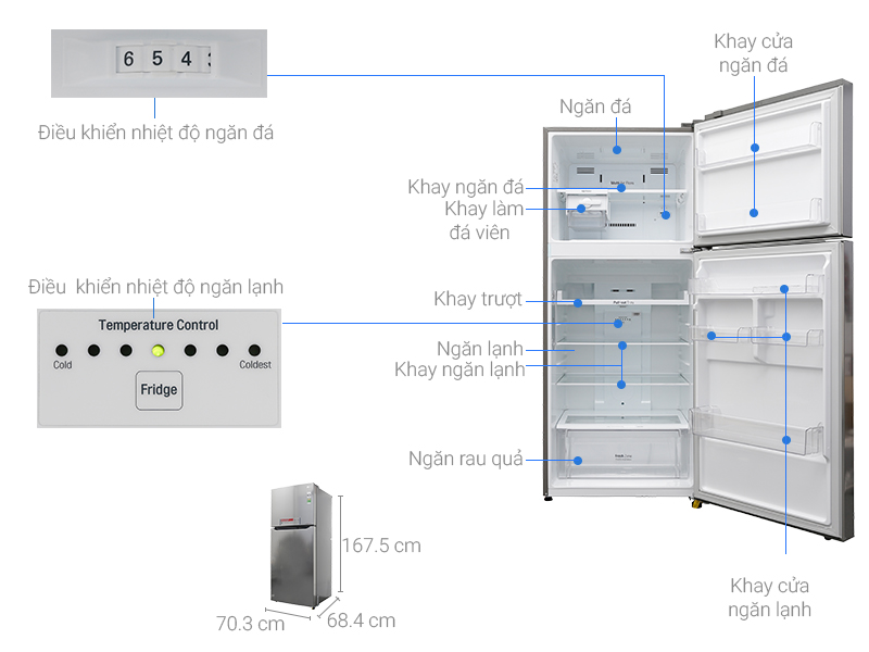 Thông số kỹ thuật Tủ lạnh LG Inverter 393 lít GN-L422PS