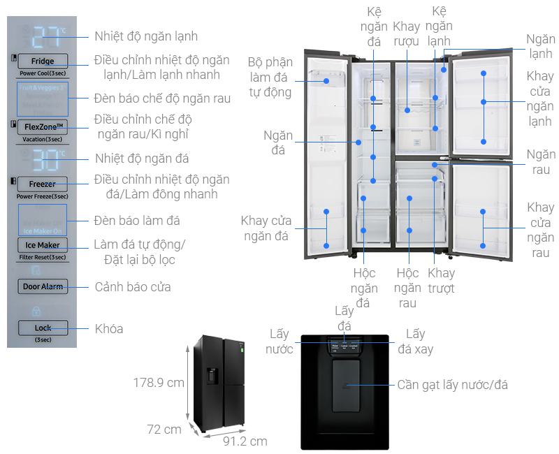 Thông số kỹ thuật Tủ lạnh Samsung Inverter 602 lít RS65R5691B4/SV