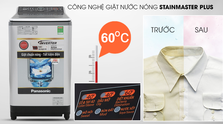 Công nghệ giặt nước nóng Stain Master - Máy giặt 10 kg Panasonic NA-FS10V7LRV