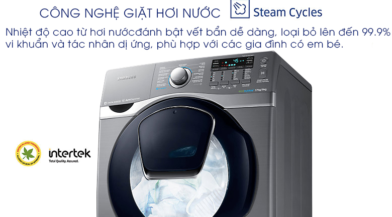 Giặt hơi nước - Máy giặt Samsung Add Wash Inverter 17 kg WD17J7825KP/SV